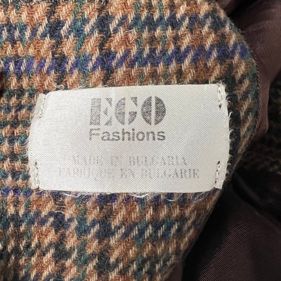 Vintage Preppy Oversized Wool Houndstooth Tweed Plaid Long Blazer Jacket Coat - Picture 5 of 7